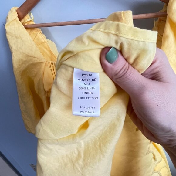 Mable Yellow Midi Dress With Scalloped Neckline & Puff Sleeves - Sz.‎ M - Picture 8 of 8